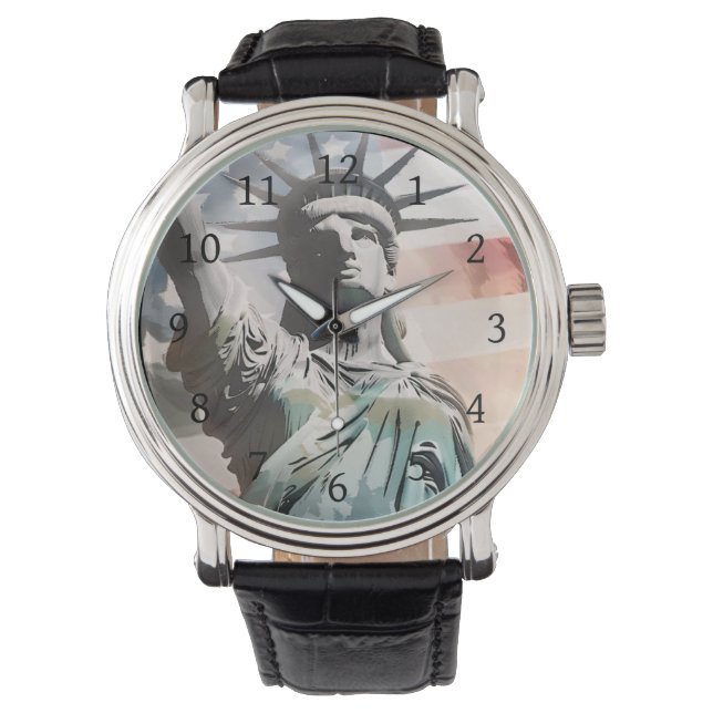 Dam Liberty och Amerikanska Flagga Armbandsur (Framsida)