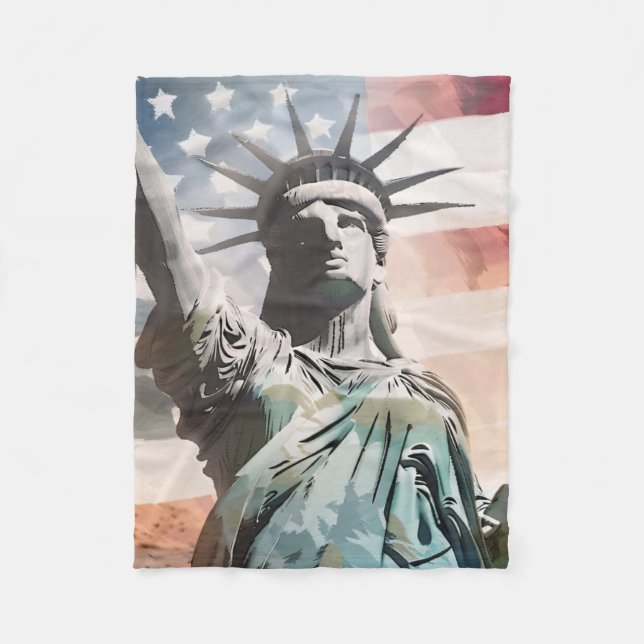 Dam Liberty och Amerikanska Flagga Fleecefilt (Framsidan)