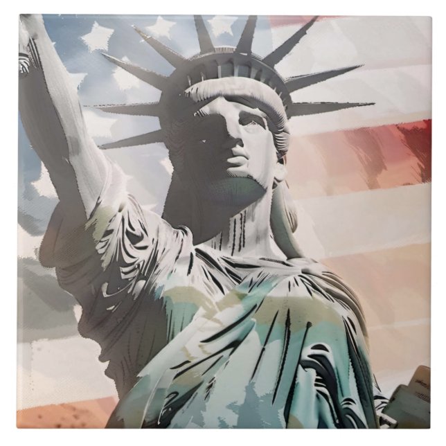 Dam Liberty och Amerikanska Flagga Kakelplatta (Framsidan)