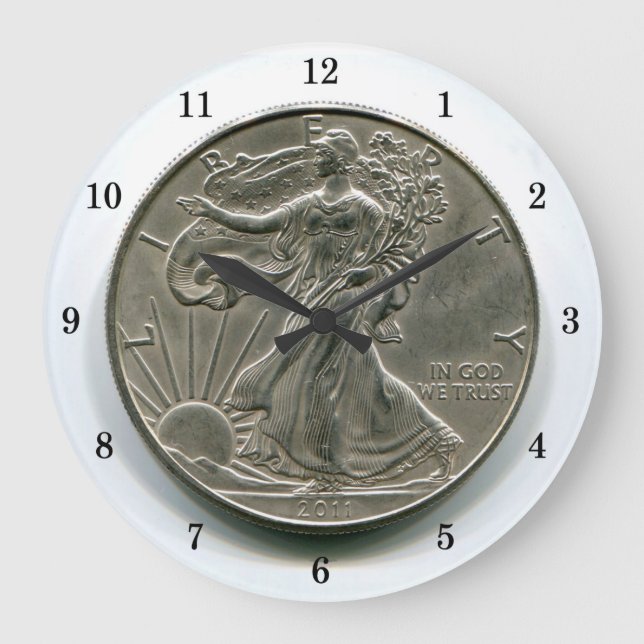 Dam Liberty Silver Dollar Wall Clock Stor Klocka (Framsida)