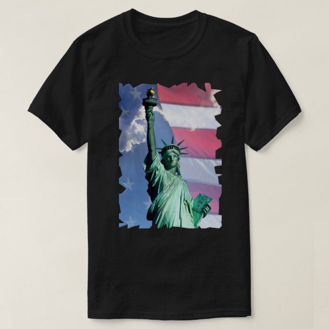 Dam Liberty USA flagga Himlar Clouds Frihetsgudinn T Shirt (Design framsida)