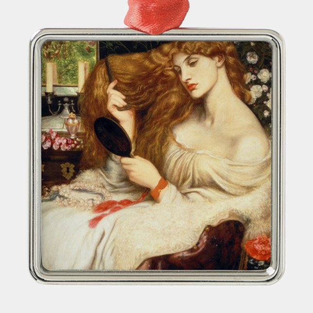 Dam Lilith (stenande skönhet med lång röd luft) Julgransprydnad Metall (Framsidan)