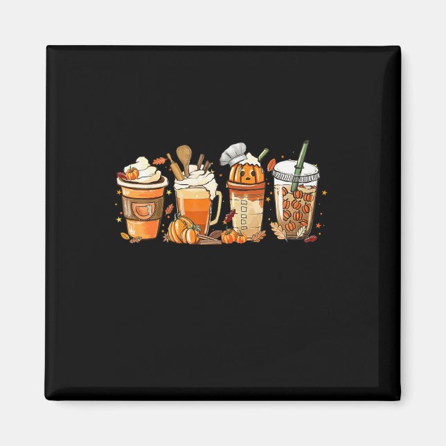 Dam Lycklig Fall Coffee Pumpkin Latte Thanksgiving Magnet (Framsidan)