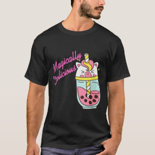 Dam Magiskt Goda Enhörning Boba Kawaii Bubbla T Shirt