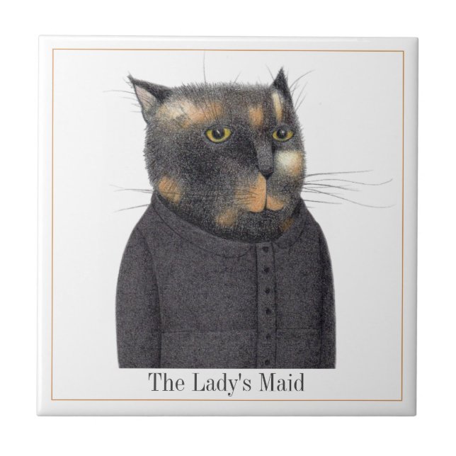 DAM MAID CAT 4,25" Square Ceramic Tile + Text Kakelplatta (Framsidan)
