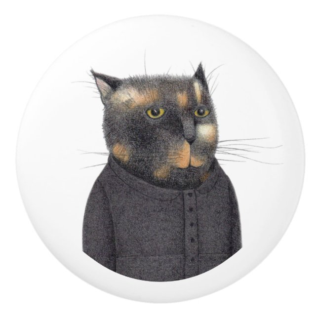 DAM MAID CAT Ceramic Knob Knopp (Framsidan)