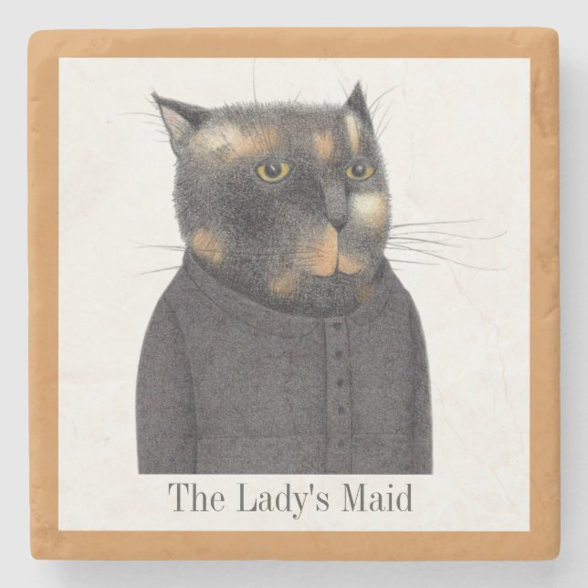 DAM MAID CAT Marble Stone Underlägg + Text (Framsidan)
