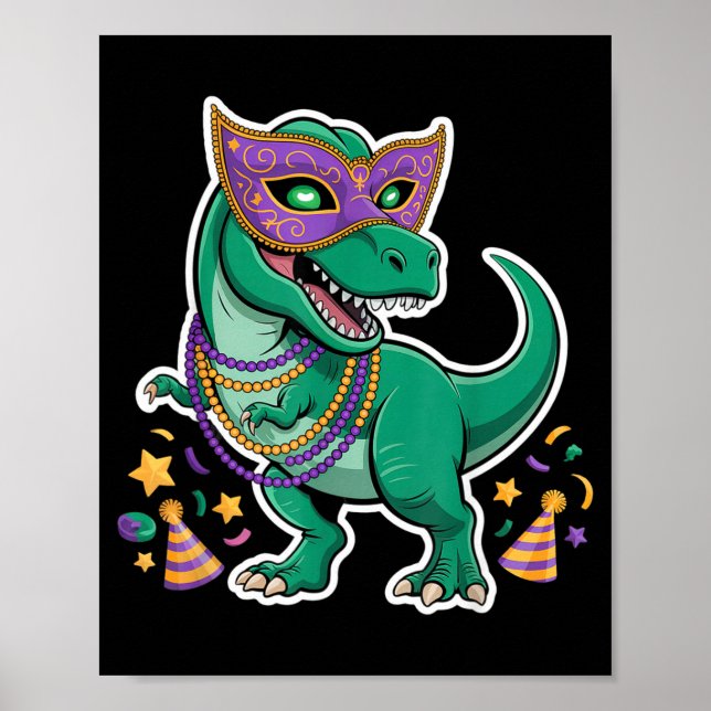 Dam Mardi Gras Jersey T-rex Dinosaur Herr Mardi Poster (Framsidan)