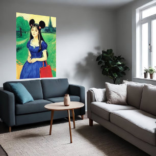 Dam med blå klänning och mus öron AI Art Poster