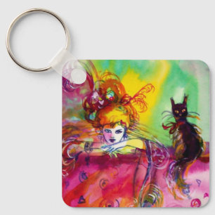 DAM MED BLACK CAT Mardi Gras Masquera Nyckelring