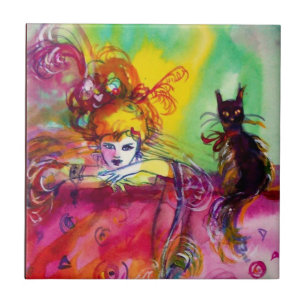 DAM MED BLACK CAT/Venetian Masqueraad Kakelplatta