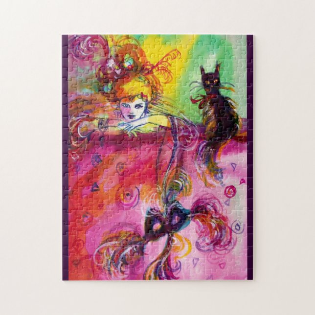 DAM MED BLACK CAT/Venetian Masqueraad Pussel (Vertikal)