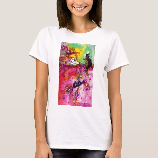 DAM MED BLACK CAT/Venetian Masqueraad Tee Shirt (Framsida)