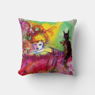 DAM MED BLACK CAT Venetian MasqueraBoll Kudde