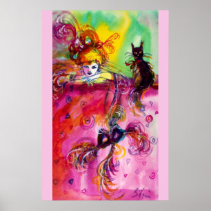 DAM MED BLACK CAT Venetian MasqueraBoll Poster