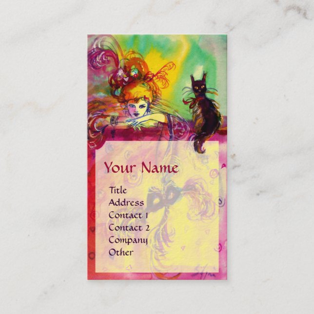 DAM MED BLACK CAT/Venetian MasqueraBoll Visitkort (Framsida)