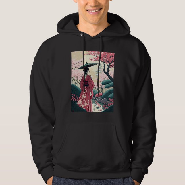 Dam med Blommarna Parbrella cherry Garden Japanska Hoodie (Framsida)