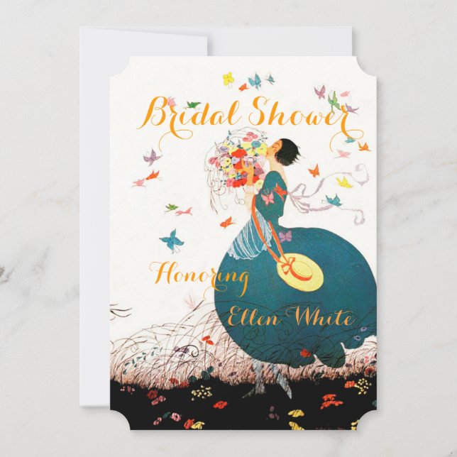 DAM MED BLOMMBOUQUET OCH BUTTERFLIES MONOGRAM INBJUDNINGAR (Framsida)