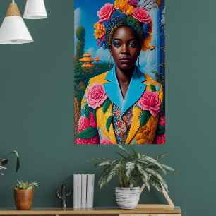 Dam med blommigt kostym jacka poster