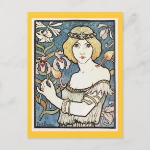 Dam med blommor ~ Art Nouveau "Salon des cent" Vykort