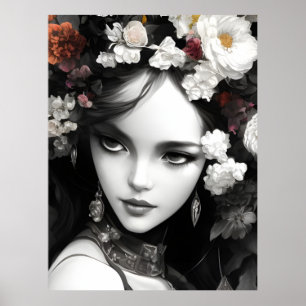 Dam med blommor i hennes hår poster