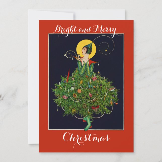 DAM MED CHRISTMAS GIFTS ART DECO Julafton Inbjudningar (Framsida)