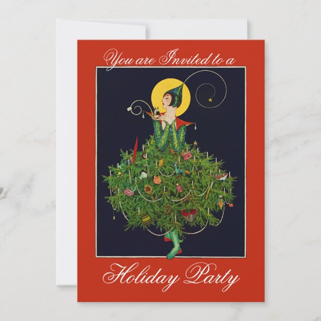 DAM MED CHRISTMAS GIFTS ART DECO Julafton Party Inbjudningar (Framsida)