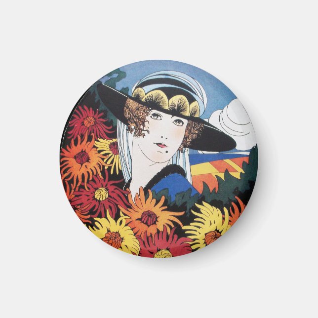 Dam med Chrysanthemum Flowers Magnet (Framsidan)