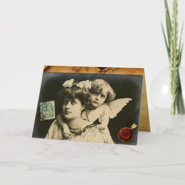 DAM MED CUPID,RED HEART VAX SEAL Mors dag Kort (Framsida)
