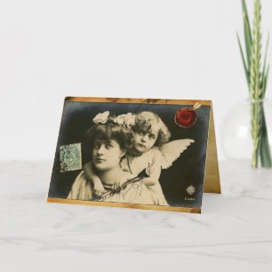 DAM MED CUPID,RED HEART VAX SEAL Valentine Day Helgkort