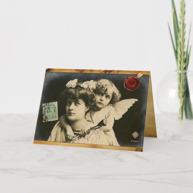 DAM MED CUPID,RED HEART VAX SEAL Valentine Day Helgkort (Framsida)