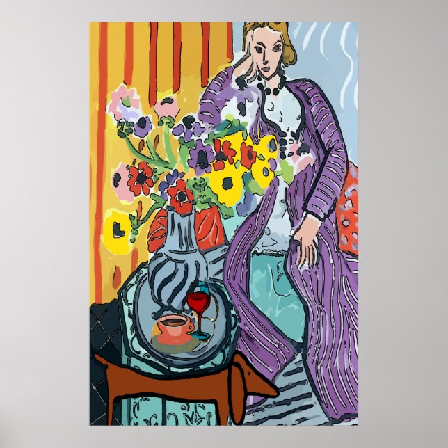 Dam med Dachshund, kaffe, Vin Poster (Framsidan)