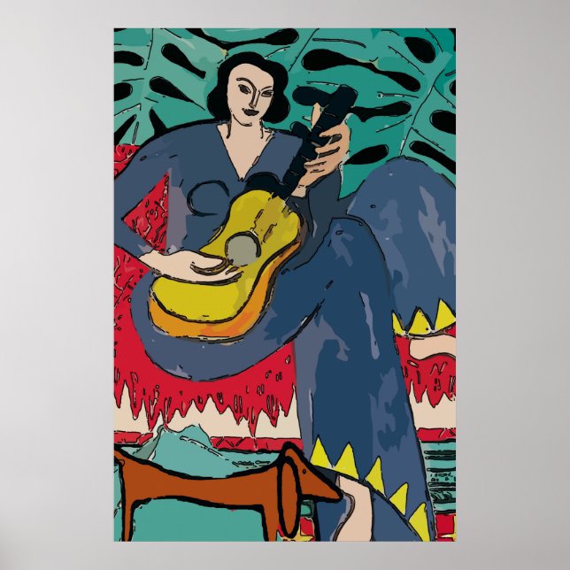 Dam med Dachshund och Guitar Poster (Framsidan)