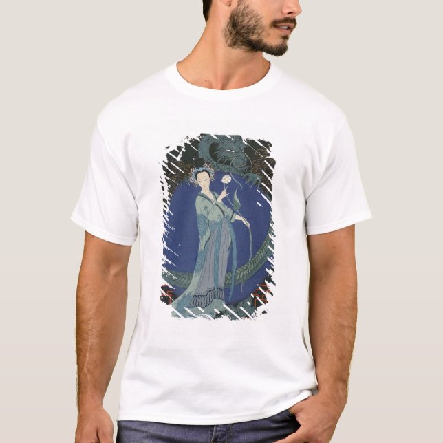 Dam med en drake (färglithoen) t shirt (Framsida)