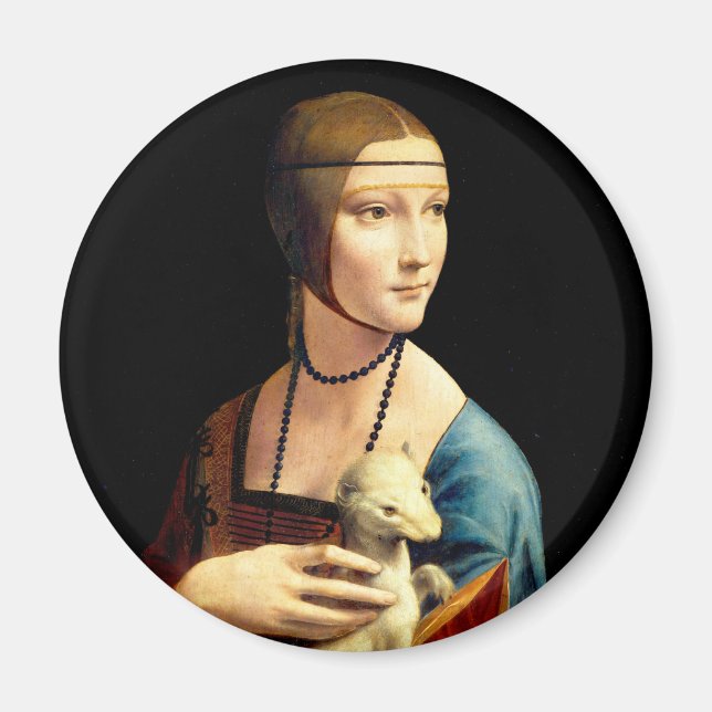 Dam med en Ermine av Leonardo Da Vinci Magnet (Framsidan)