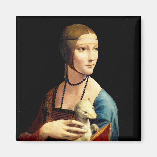 Dam med en Ermine av Leonardo Da Vinci Magnet (Framsidan)