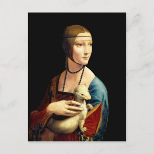 Dam med en Ermine av Leonardo Da Vinci Vykort