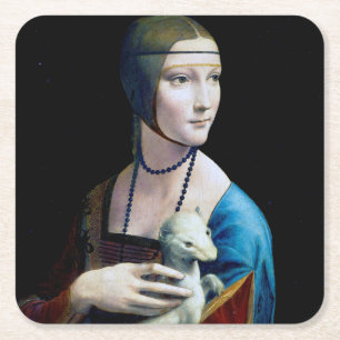 Dam med en Ermine, Leonardo da Vinci Underlägg Papper Kvadrat