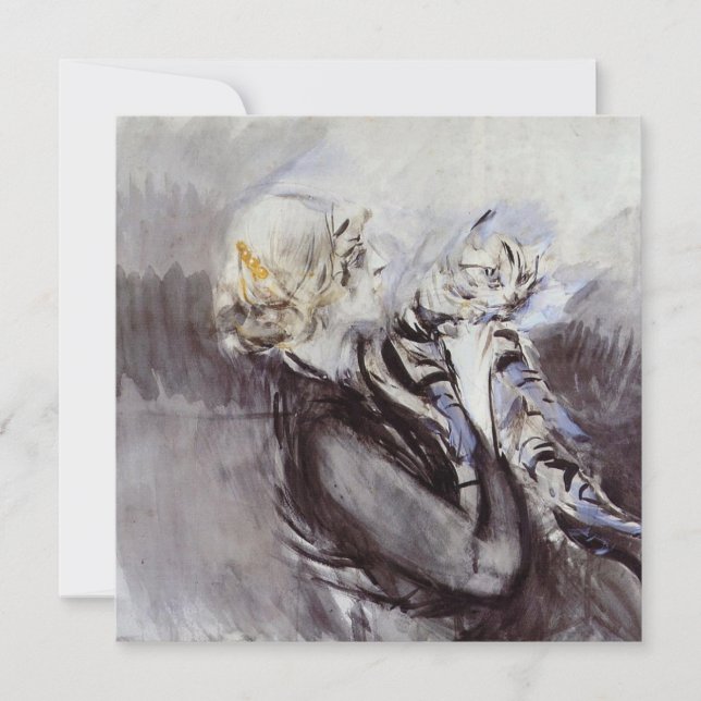 Dam med en grå katt (av Giovanni Boldini) Kort (Framsida)