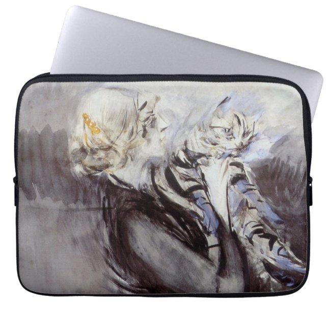 Dam med en grå katt (av Giovanni Boldini) Laptop Fodral (Framsidan)