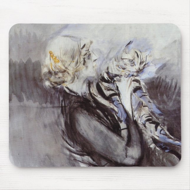 Dam med en grå katt (av Giovanni Boldini) Musmatta (Framsidan)