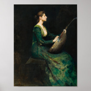 Dam med en lute av Thomas Dewing Poster