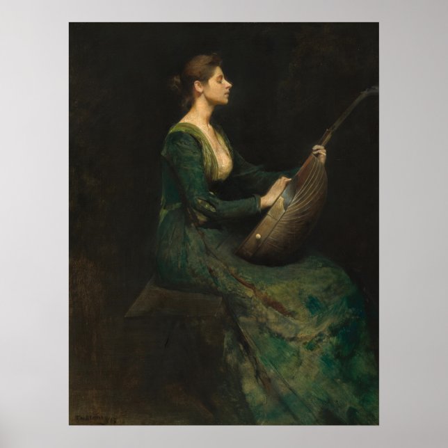 Dam med en lute - Thomas Dewing Fine Art Poster (Framsidan)