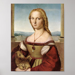 Dam med en Unicorn vid Raphael-kanvastrycket Poster