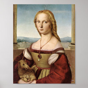 Dam med en Unicorn vid Raphael-trycket Poster