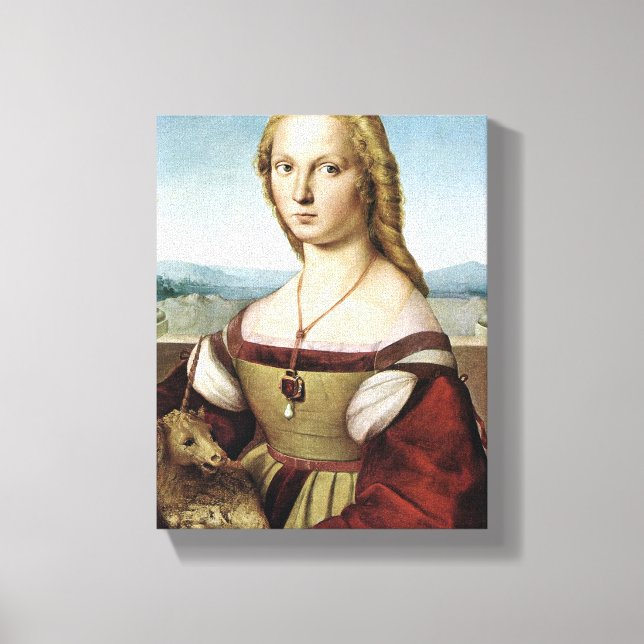 Dam med enhörning - Rafael - c1506 Canvastryck (Framsida)