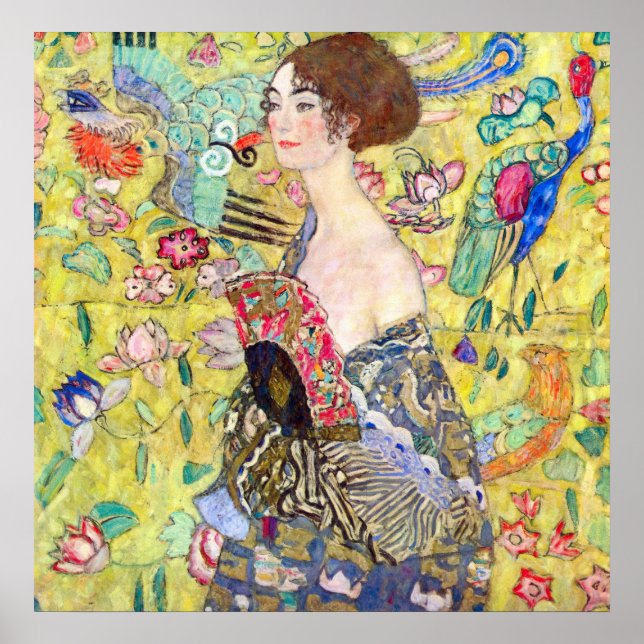 Dam med fläkt av Gustav Klimt Poster (Framsidan)
