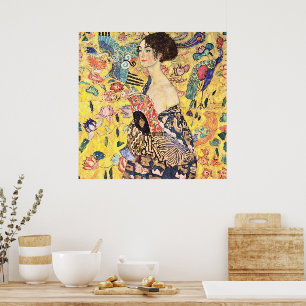 Dam med Fläkt av Gustav Klimt Poster