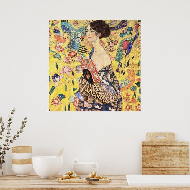 Dam med Fläkt av Gustav Klimt Poster (Kök)