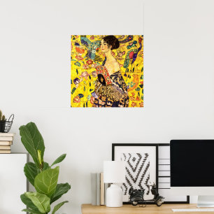Dam med Fläkt av Gustav Klimt Poster